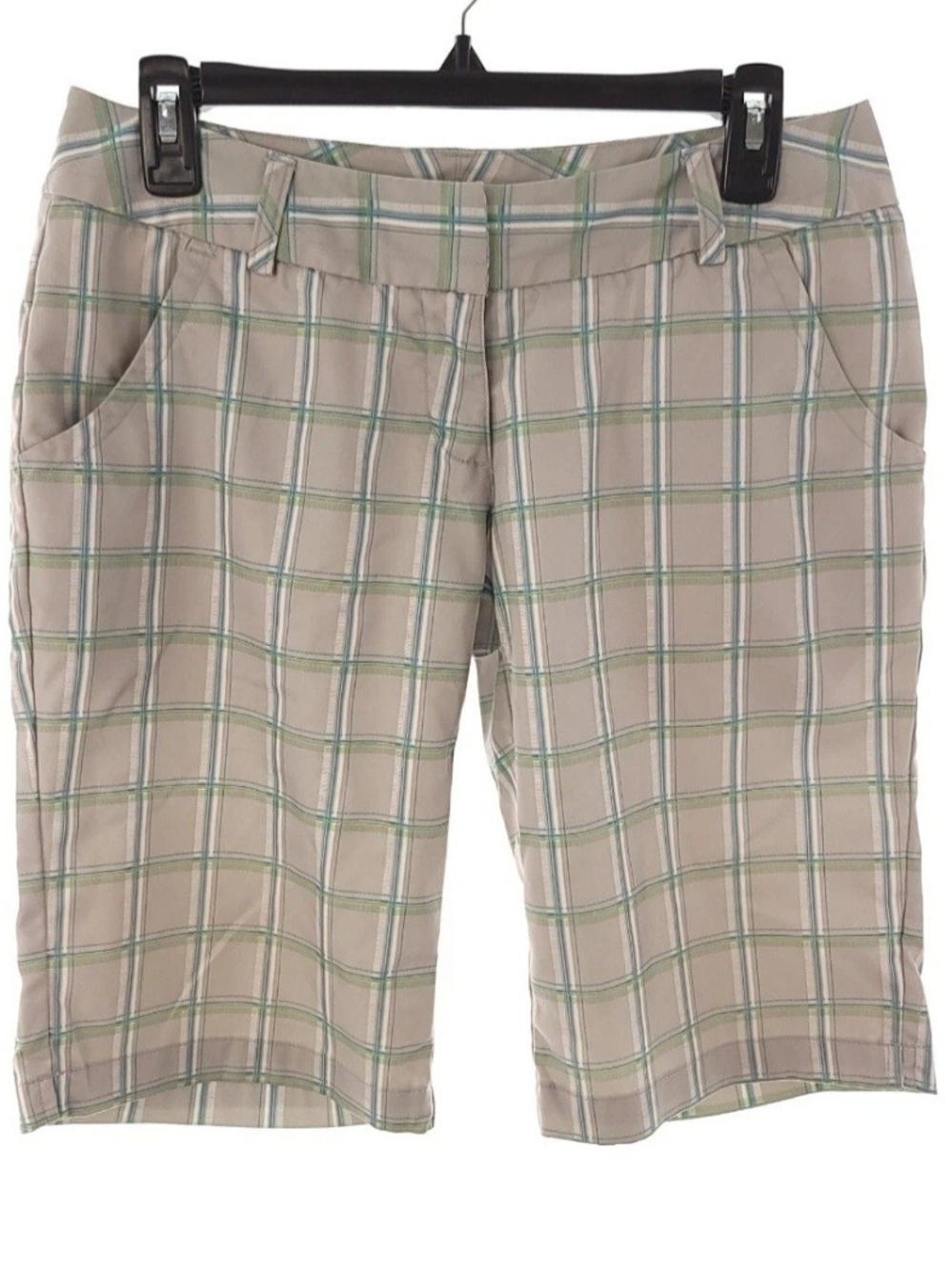 Adidas Womens Climalite Green Plaid Bermuda Golf Shorts Size 4